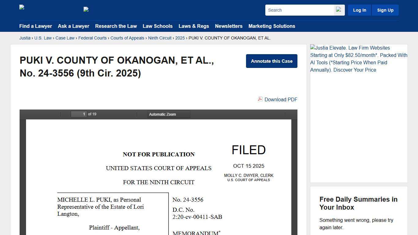 PUKI V. COUNTY OF OKANOGAN, ET AL., No. 24-3556 (9th Cir. 2025) :: Justia