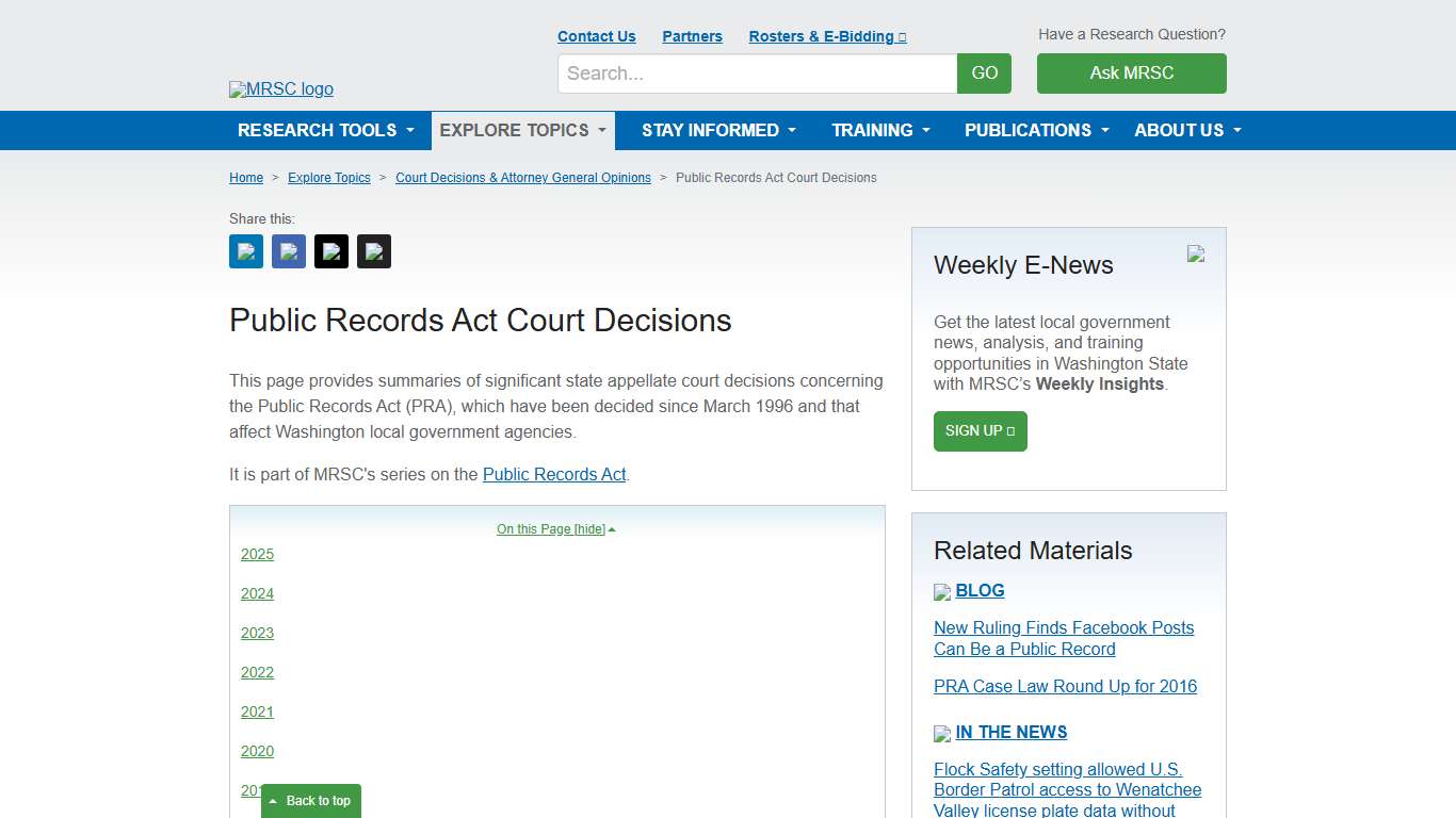 MRSC - Public Records Act Court Decisions